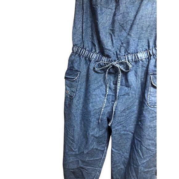 Boho Cowgirl Sweetheart Off Shoulder Denim Romper Key Hole Accent Pockets Sz 1X - Picture 5 of 16